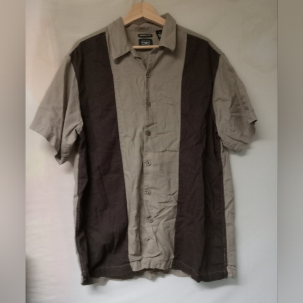 Haggar Tan and Brown Casual Button Down Shirt
